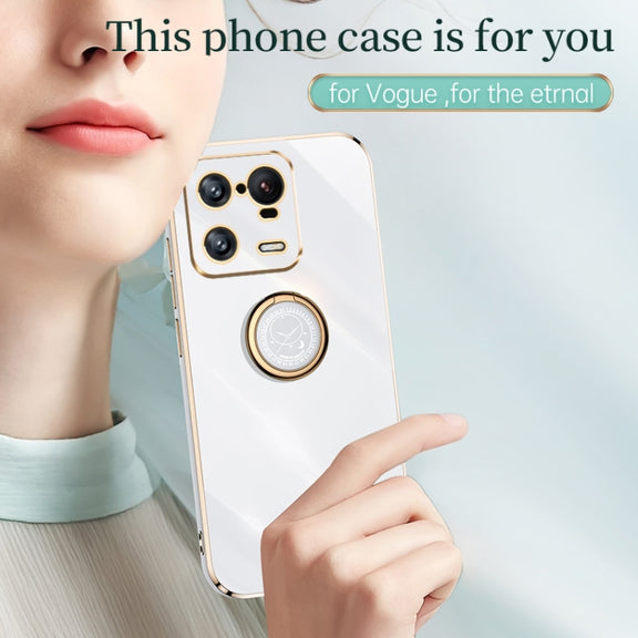 For Xiaomi 13 Pro XINLI Straight Edge 6D Electroplate TPU Phone Case with Ring Holder(Pink)
