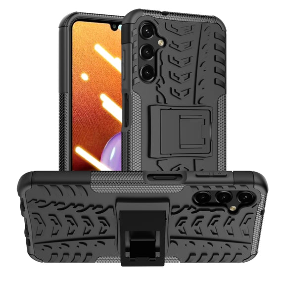 For Samsung Galaxy A14 5G Tire Texture TPU + PC Phone Case with Holder(Black)