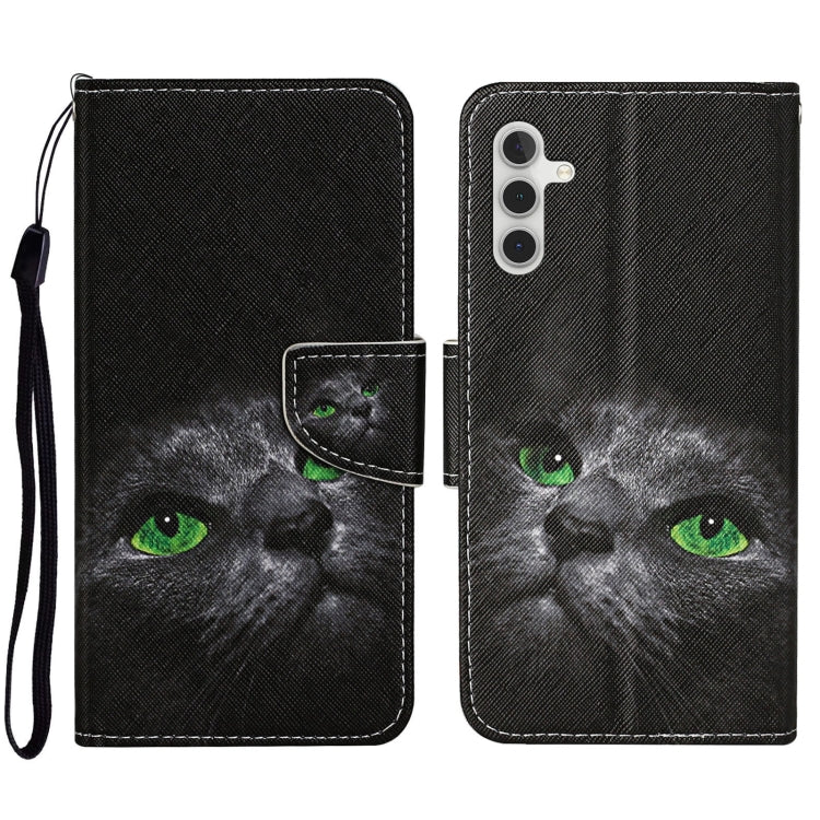 For Samsung Galaxy A34 Colored Drawing Pattern Leather Phone Case(Black Cat)