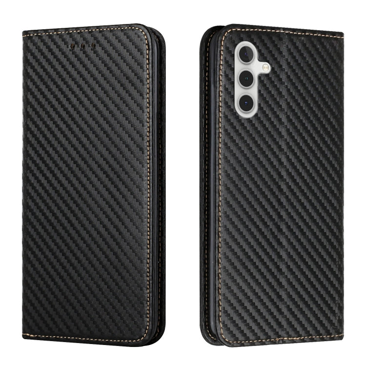 For Samsung Galaxy A34 Carbon Fiber Texture Flip Holder Leather Phone Case(Black)