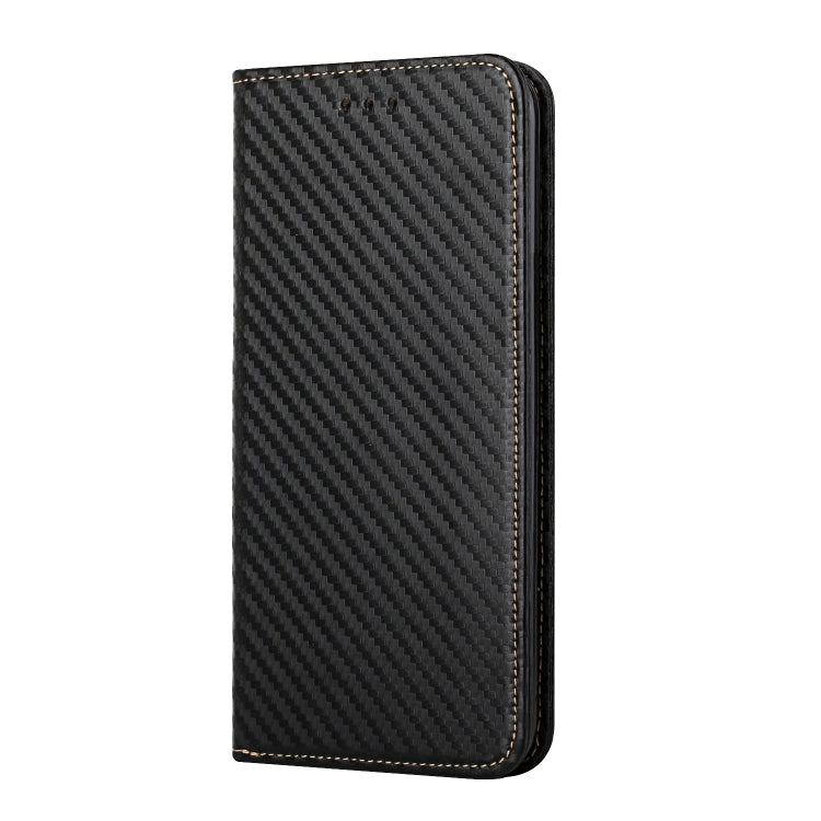 For Samsung Galaxy A34 Carbon Fiber Texture Flip Holder Leather Phone Case(Black)