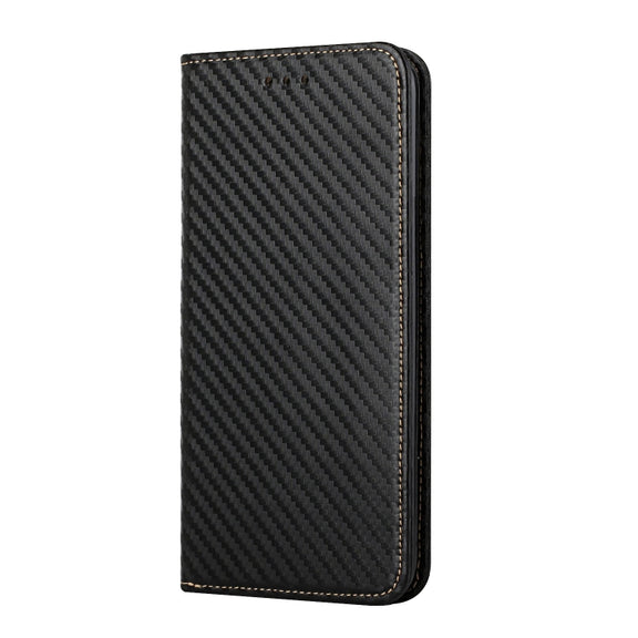 For Samsung Galaxy A34 Carbon Fiber Texture Flip Holder Leather Phone Case(Black)