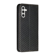 For Samsung Galaxy A34 Carbon Fiber Texture Flip Holder Leather Phone Case(Black)