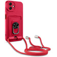 For Samsung Galaxy A04 / M13 5G Ring Kickstand Card Wallet TPU Phone Case with Lanyard(Red) - Galaxy Phone Cases by PMC TechLife | Online Shopping South Africa | PMC TechLife
