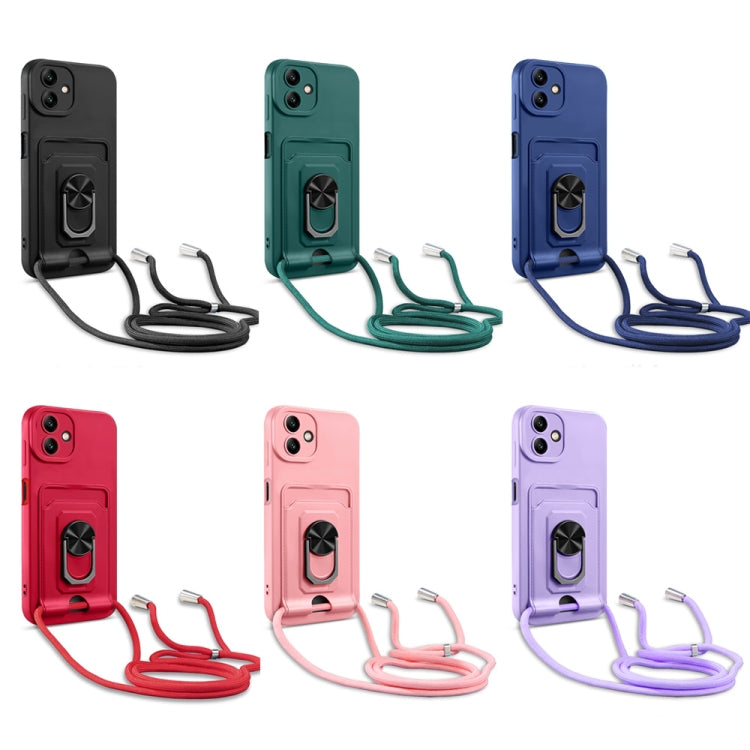 For Samsung Galaxy A04 / M13 5G Ring Kickstand Card Wallet TPU Phone Case with Lanyard(Red)