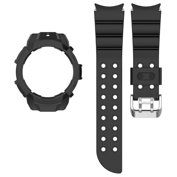 For Samsung Galaxy Watch5 40mm Armor Silicone Watch Band + Protective Case(Black)