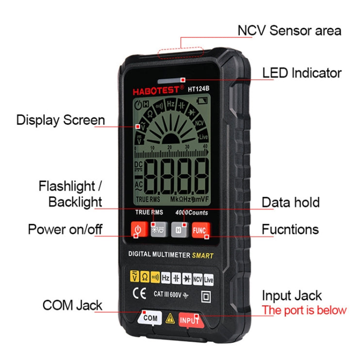 HABOTEST HT124B+ Mini Digital Display High-precision Multimeter