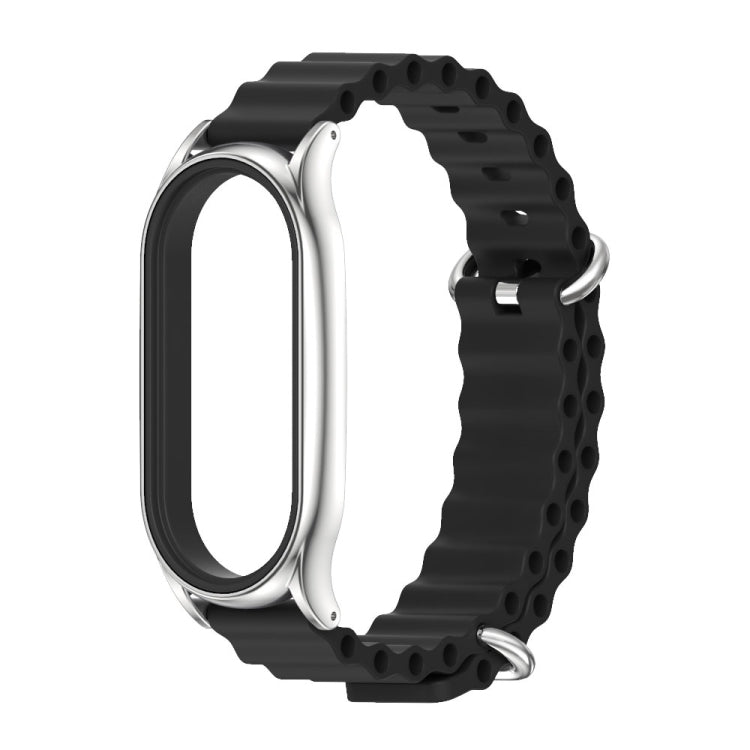 For Xiaomi Mi Band 6 / 5 / 4 / 3 MIJOBS PLUS Marine Silicone Breathable Watch Band(Black Silver) - Watch Bands by MIJOBS