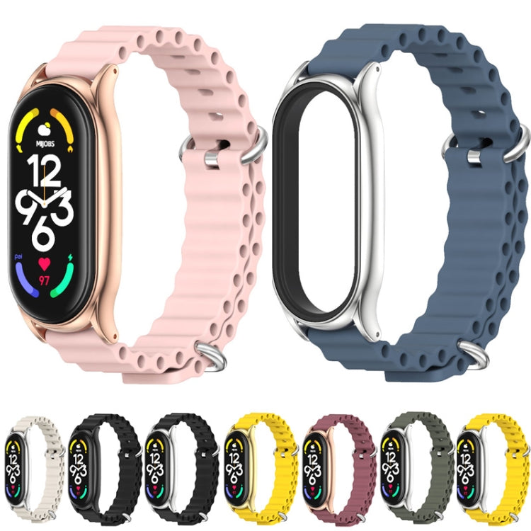 For Xiaomi Mi Band 6 / 5 / 4 / 3 MIJOBS PLUS Marine Silicone Breathable Watch Band(Black Silver) - Watch Bands by MIJOBS