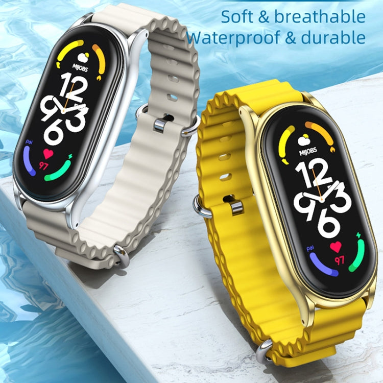 For Xiaomi Mi Band 6 / 5 / 4 / 3 MIJOBS PLUS Marine Silicone Breathable Watch Band(Black Silver) - Watch Bands by MIJOBS