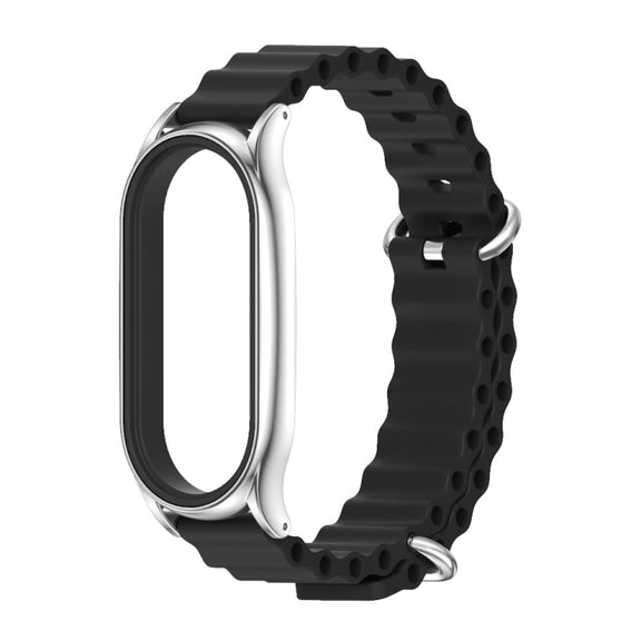 For Xiaomi Mi Band 7 / 7 NFC MIJOBS PLUS Marine Silicone Breathable Watch Band(Black Silver) - Watch Bands by MIJOBS