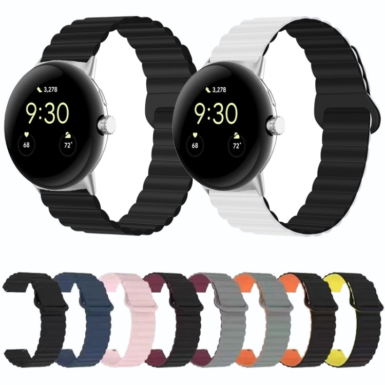For Google Pixel Watch Reverse Buckle Magnetic Silicone Watch Band(White Blue)