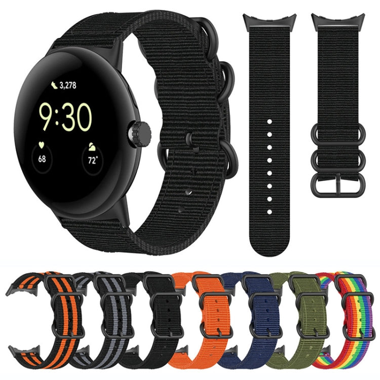 For Google Pixel Watch Three-ring Black Buckle Nylon Watch Band(Orange)