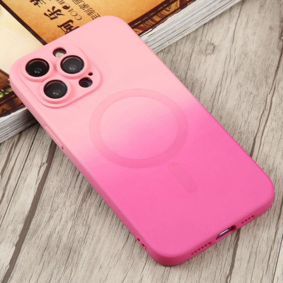 For iPhone 14 Pro Liquid TPU Silicone Gradient MagSafe Phone Case(Pink Red)