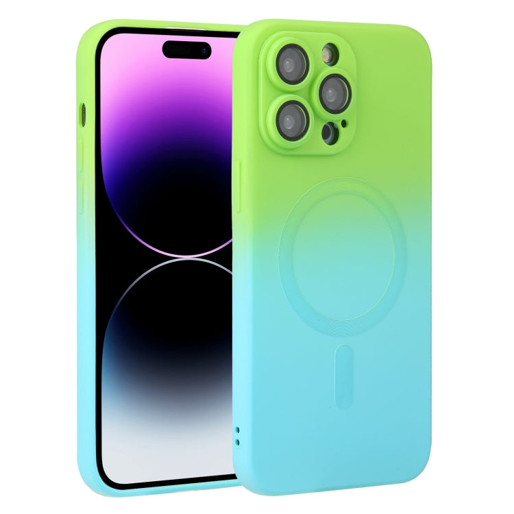 For iPhone 14 Pro Max Liquid TPU Silicone Gradient MagSafe Phone Case(Cyan Blue)