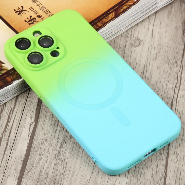 For iPhone 14 Pro Max Liquid TPU Silicone Gradient MagSafe Phone Case(Cyan Blue)