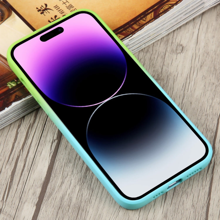 For iPhone 14 Pro Max Liquid TPU Silicone Gradient MagSafe Phone Case(Cyan Blue)