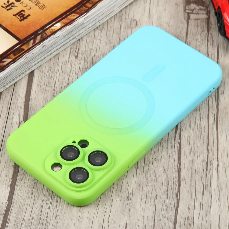 For iPhone 14 Pro Max Liquid TPU Silicone Gradient MagSafe Phone Case(Cyan Blue)