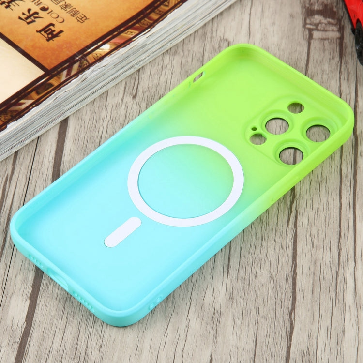 For iPhone 14 Pro Max Liquid TPU Silicone Gradient MagSafe Phone Case(Cyan Blue)