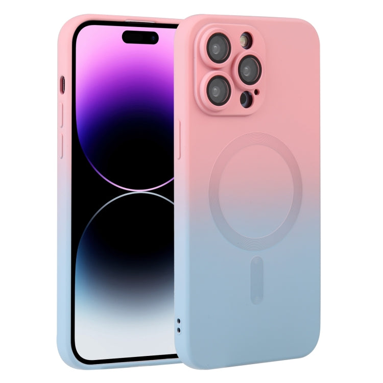 For iPhone 14 Pro Max Liquid TPU Silicone Gradient MagSafe Phone Case(Pink Blue)