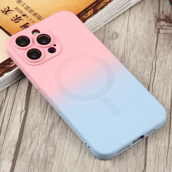 For iPhone 14 Pro Max Liquid TPU Silicone Gradient MagSafe Phone Case(Pink Blue)