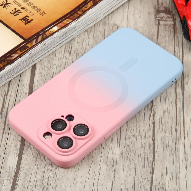 For iPhone 14 Pro Max Liquid TPU Silicone Gradient MagSafe Phone Case(Pink Blue)