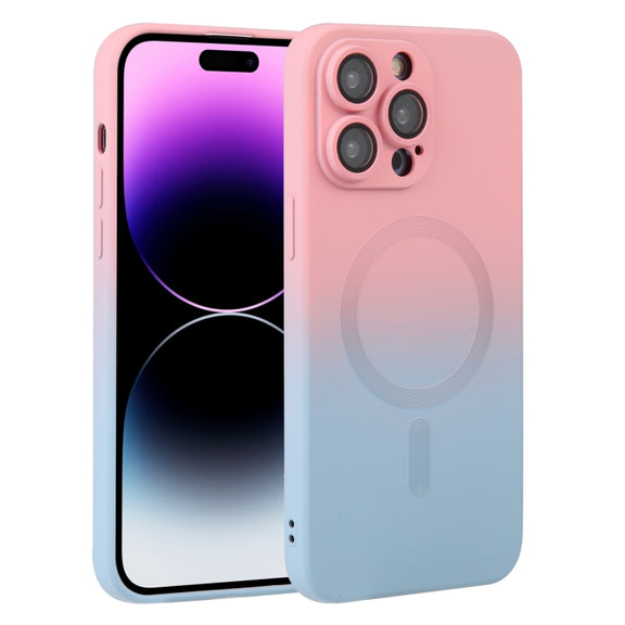 For iPhone 14 Pro Max Liquid TPU Silicone Gradient MagSafe Phone Case(Pink Blue)