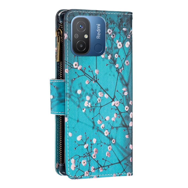 For Xiaomi Redmi 12C Colored Drawing Pattern Zipper Leather Phone Case(Plum Blossom)