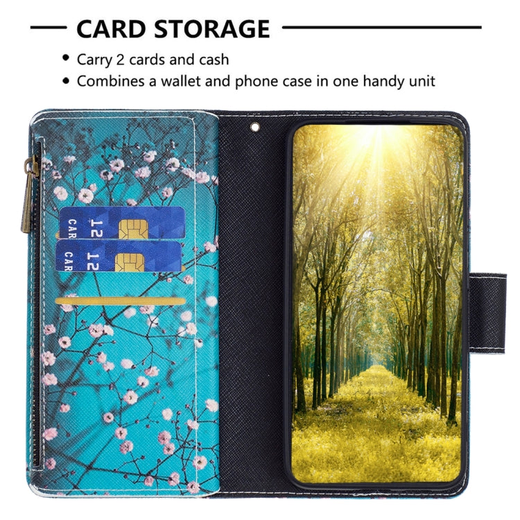 For Xiaomi Redmi 12C Colored Drawing Pattern Zipper Leather Phone Case(Plum Blossom)