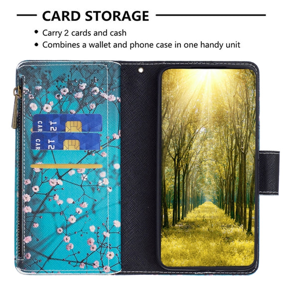 For Xiaomi Redmi 12C Colored Drawing Pattern Zipper Leather Phone Case(Plum Blossom)