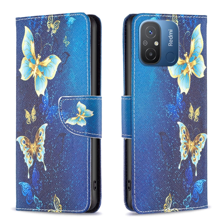 For Xiaomi Redmi 12C Colored Drawing Pattern Leather Phone Case(Gold Butterfly)