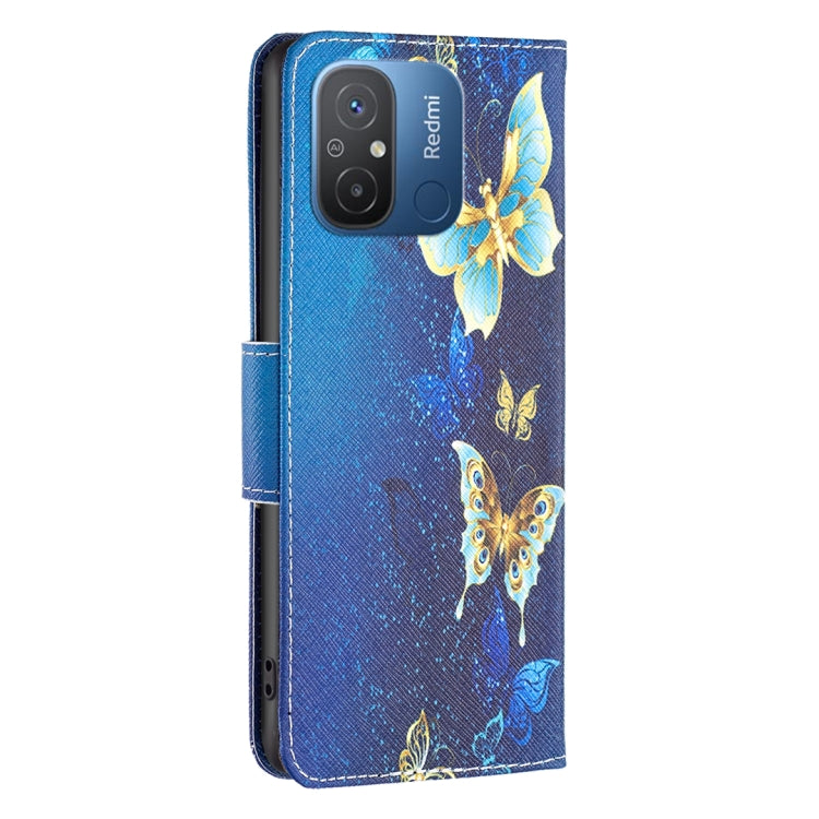 For Xiaomi Redmi 12C Colored Drawing Pattern Leather Phone Case(Gold Butterfly)