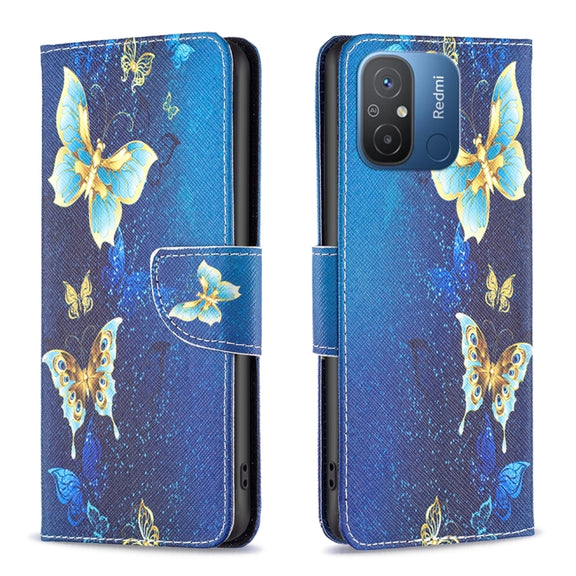 For Xiaomi Redmi 12C Colored Drawing Pattern Leather Phone Case(Gold Butterfly)
