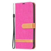 For Xiaomi Redmi 12C Color Block Denim Texture Leather Phone Case(Rose Red)