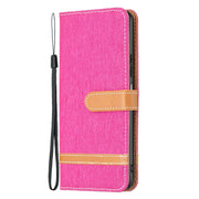 For Xiaomi Redmi Note 12S 4G / Note 11 Color Block Denim Texture Leather Phone Case(Rose Red)