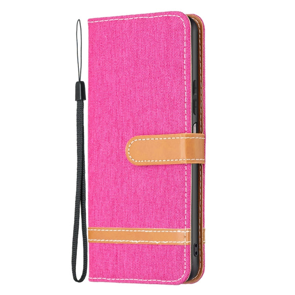 For Xiaomi Redmi Note 12S 4G / Note 11 Color Block Denim Texture Leather Phone Case(Rose Red)
