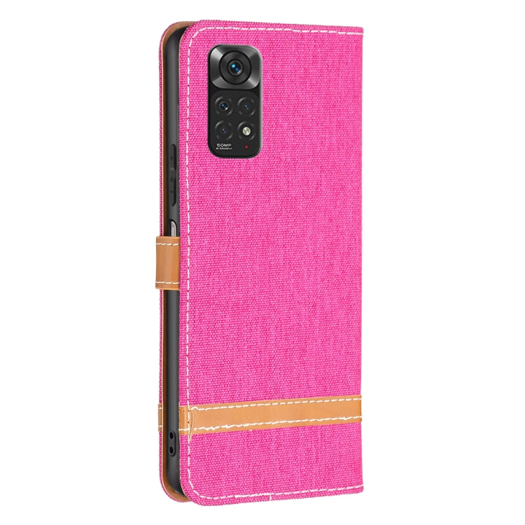 For Xiaomi Redmi Note 12S 4G / Note 11 Color Block Denim Texture Leather Phone Case(Rose Red)