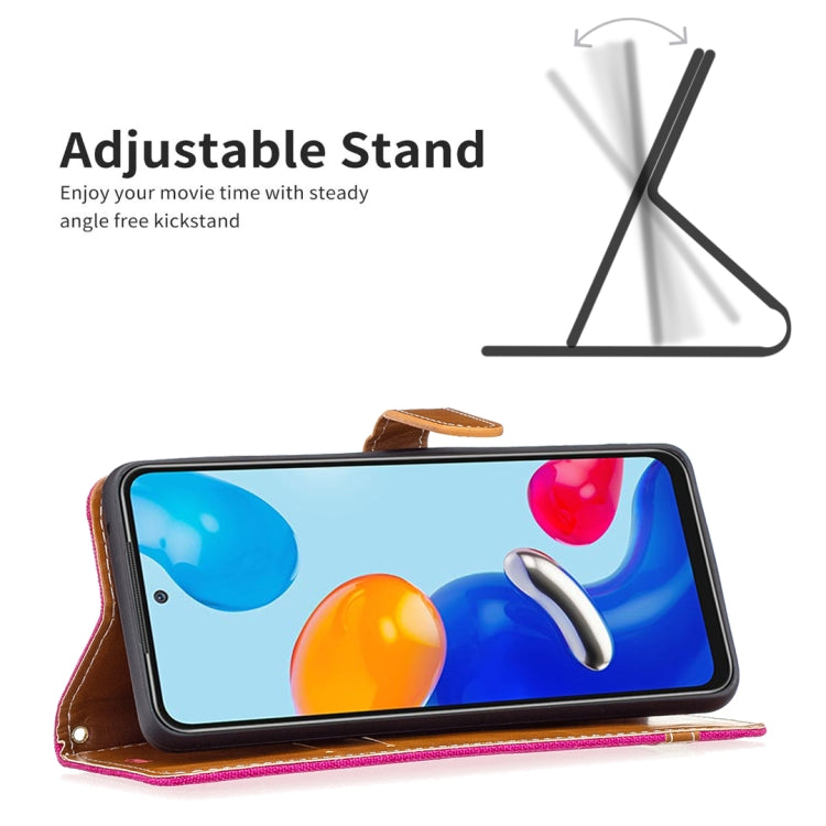 For Xiaomi Redmi Note 12S 4G / Note 11 Color Block Denim Texture Leather Phone Case(Rose Red)