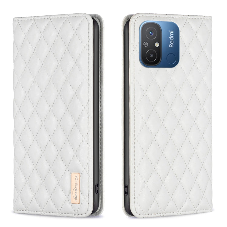 For Xiaomi Redmi 12C Diamond Lattice Magnetic Leather Flip Phone Case(White)