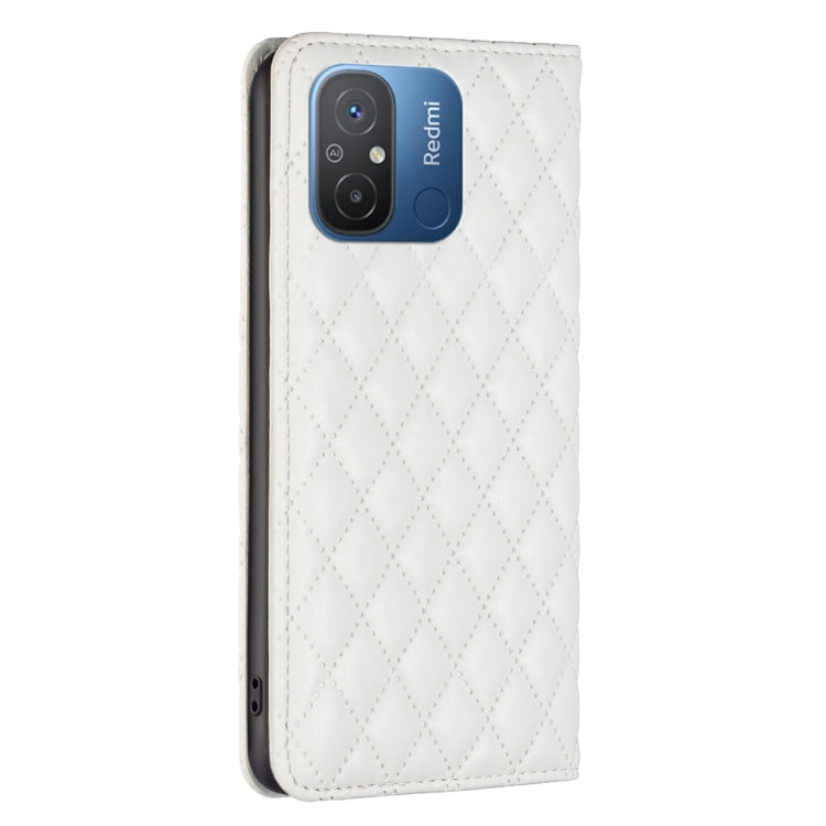 For Xiaomi Redmi 12C Diamond Lattice Magnetic Leather Flip Phone Case(White)