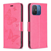 For Xiaomi Redmi 12C Embossing Two Butterflies Pattern Leather Phone Case(Rose Red)