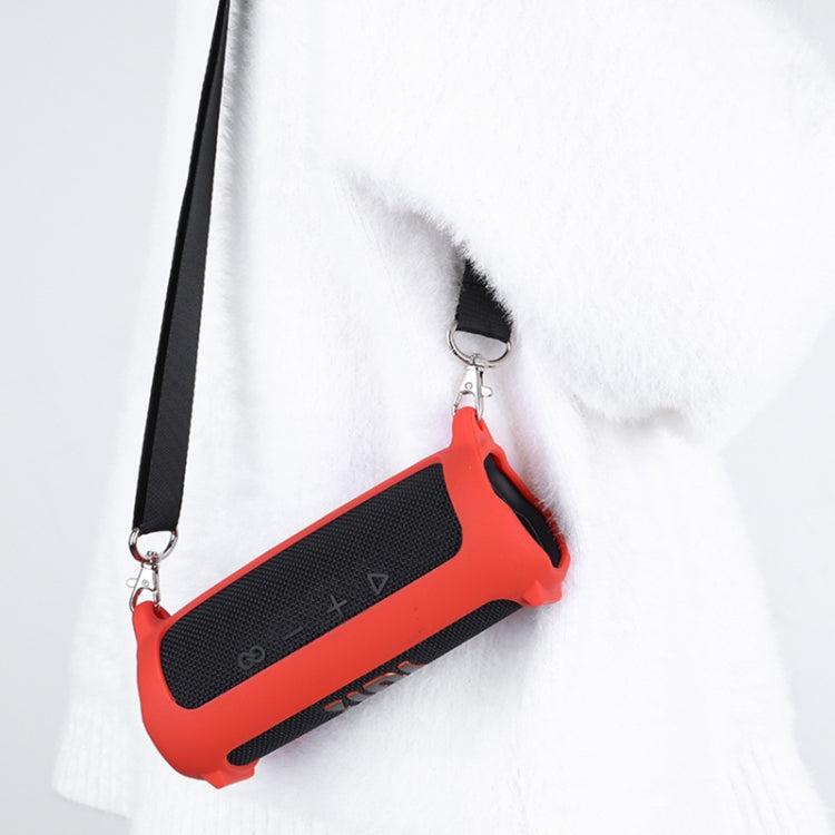 For JBL Flip 6 Bluetooth Speaker Portable Silicone Case with Shoulder Strap(Black)