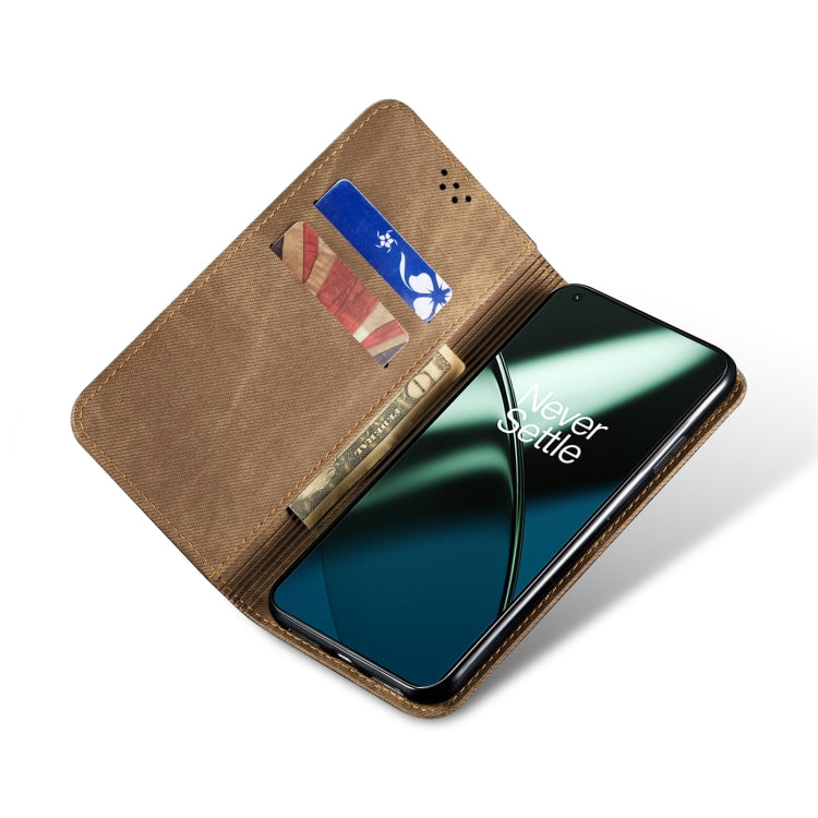 For OnePlus 11R Denim Texture Flip Leather Phone Case(Khaki)