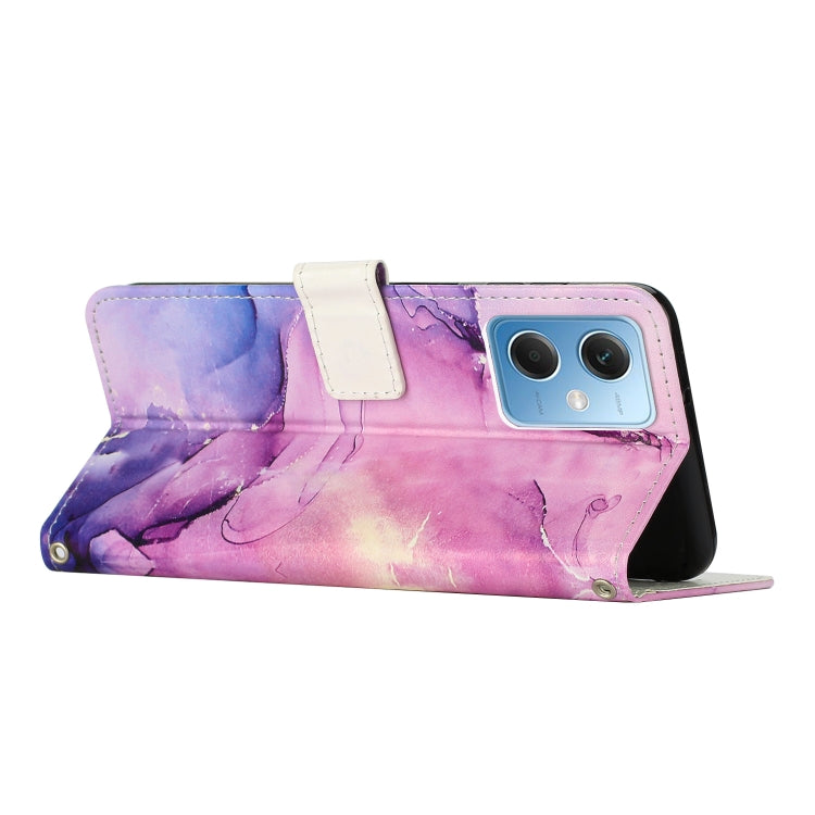 For Xiaomi Redmi Note 12 Global / Poco X5 5G Crossbody Painted Marble Pattern Leather Phone Case(Purple)