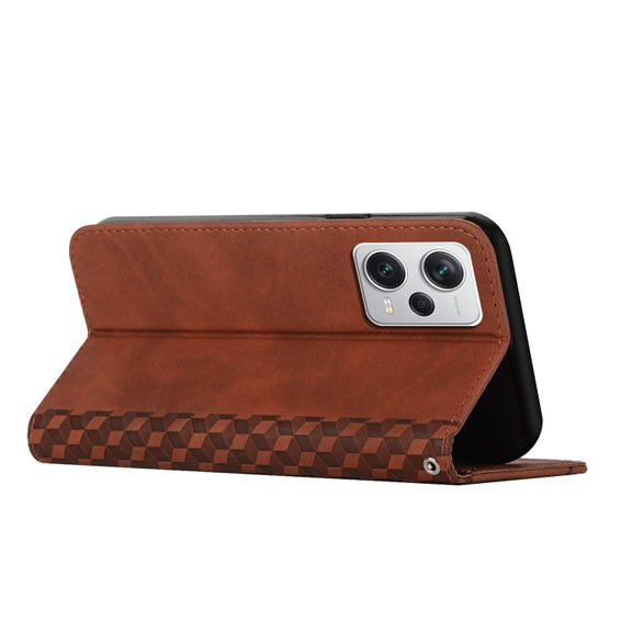 For Xiaomi Redmi Note 12 Pro+ Global / Note 12 Explorer Diamond Pattern Skin Feel Magnetic Leather Phone Case(Brown)
