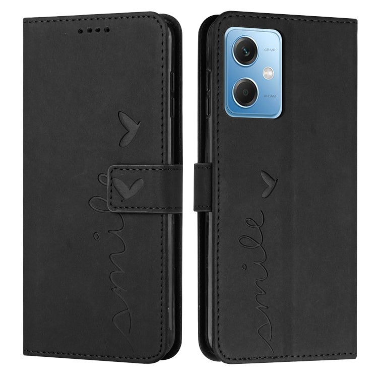 For Xiaomi Redmi Note 12 Global / Poco X5 5G Skin Feel Heart Pattern Leather Phone Case with Lanyard(Black)