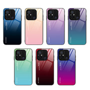 For Xiaomi Redmi 12C Gradient Color Glass Phone Case(Blue Black)