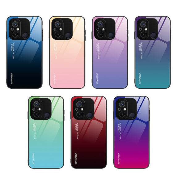For Xiaomi Redmi 12C Gradient Color Glass Phone Case(Blue Black)