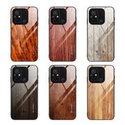 For Xiaomi Redmi 12C Wood Grain Glass Phone Case(Coffee)