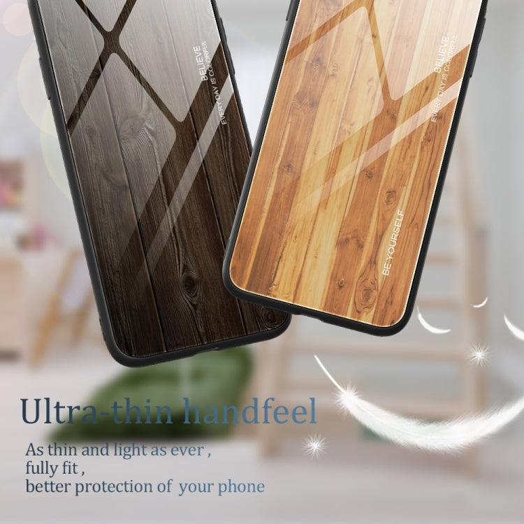 For Xiaomi Redmi 12C Wood Grain Glass Phone Case(Coffee)